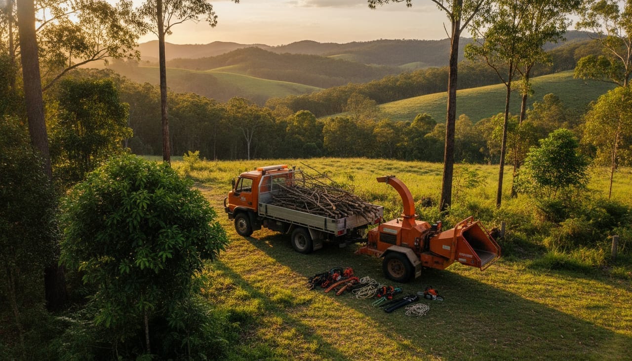 Bendigo Arborist work truck and wood chipper on site in the Bendigo